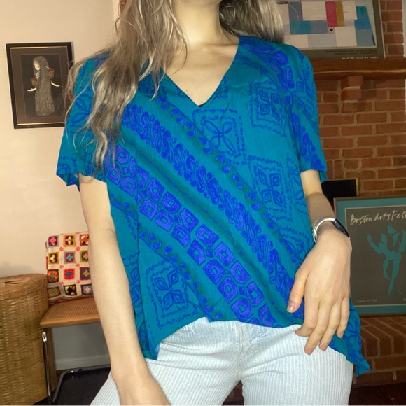 Vintage 90s Deadstock Miss Dorby Abstract Print Hankerchief Hem Lagenloo… - Picture 1 of 12